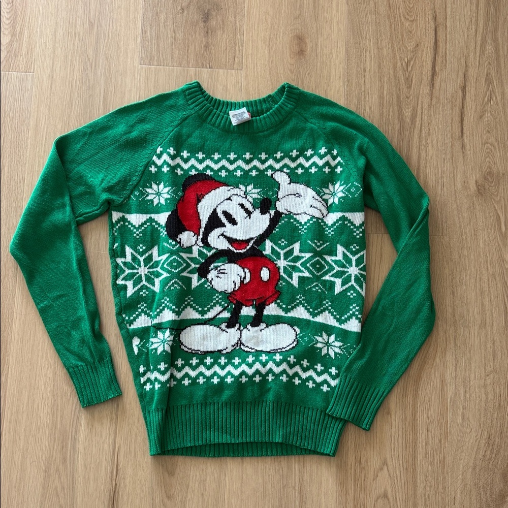 Disney Festive Green Sweater with Mickey Mouse